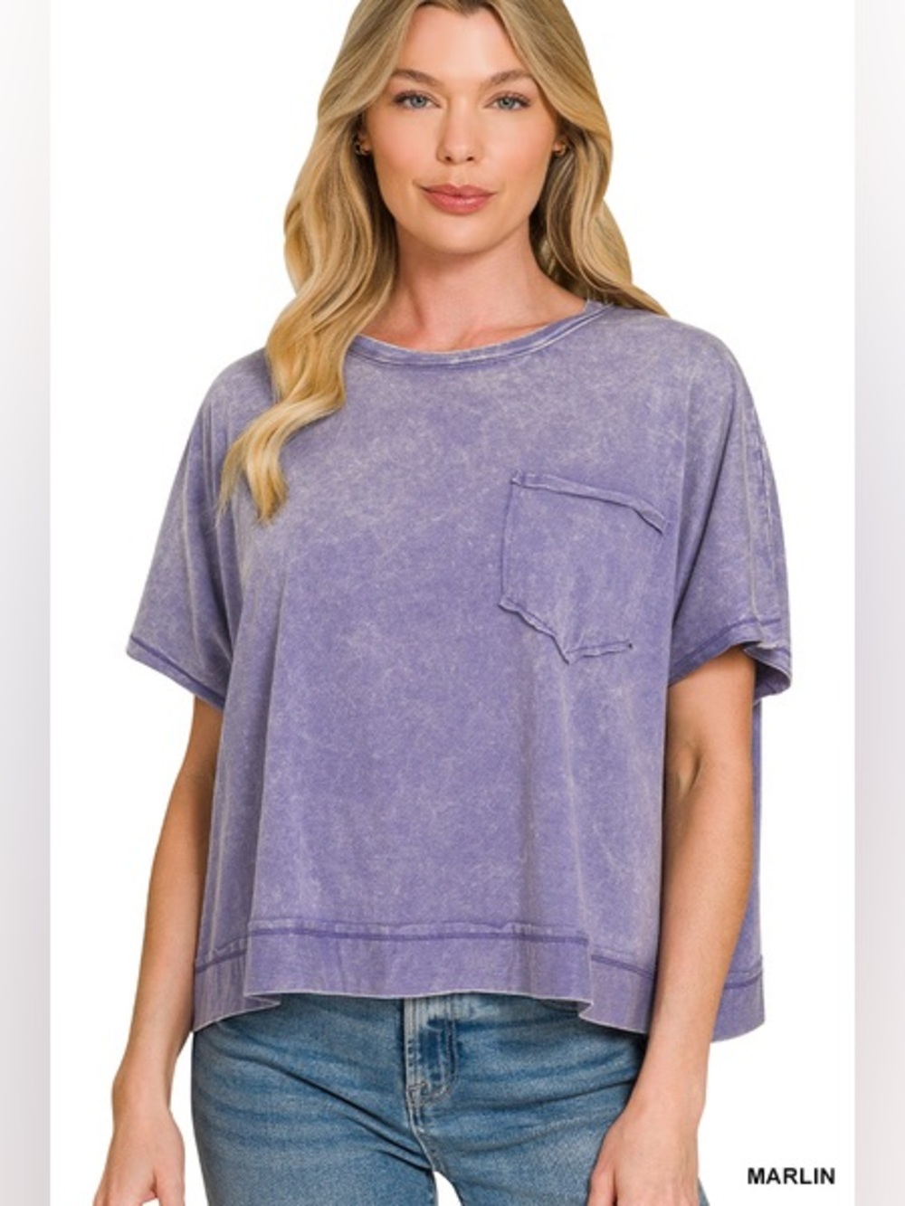 Zenana Blue Washed Boxy Tee